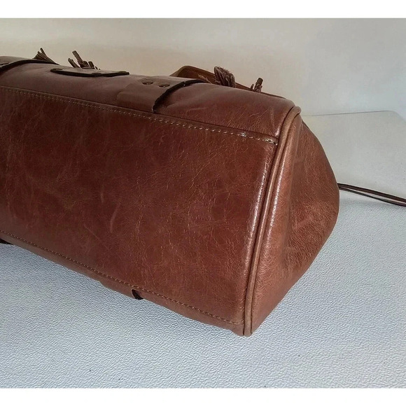 Rue Princesse Paris Distressed Leather Double Handle Shoulder Bag Handbag Tassel - Picture 9 of 12